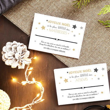 Duo de Cadeaux Noël ATSEM et Maîtresse - 2 Cartes de vœux avec Bracelets